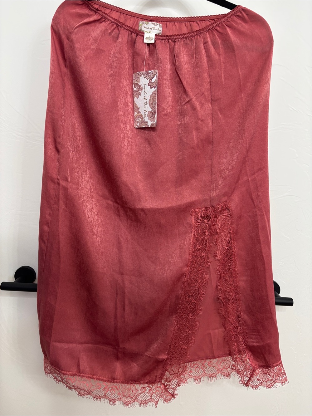 Silky Lace-Trim Midi Slip Skirt in Dusty Rose
